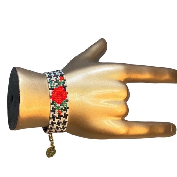 Handwoven loom rose herringbone bracelet adjustable gift for mother mom - Picture 7 of 9